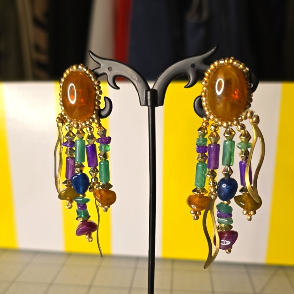 Gorgeous Coro Colorful Beaded Dangle Earrings